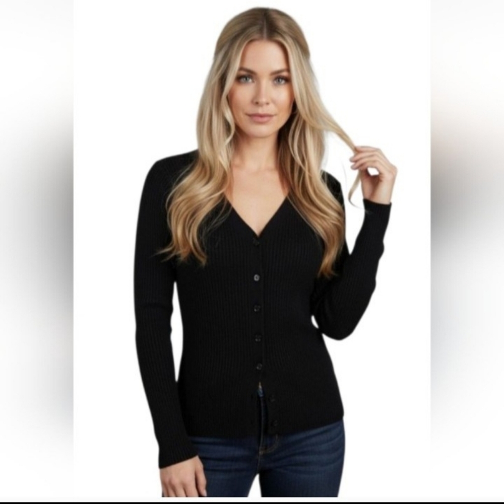"Express Tricot" (S) Like New!Sophisticated Black Button Down Sweater